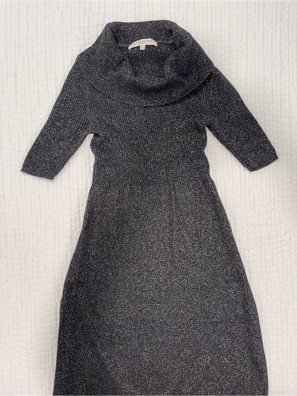 Metallic Black Long-Sleeve Cowl Neck Dress